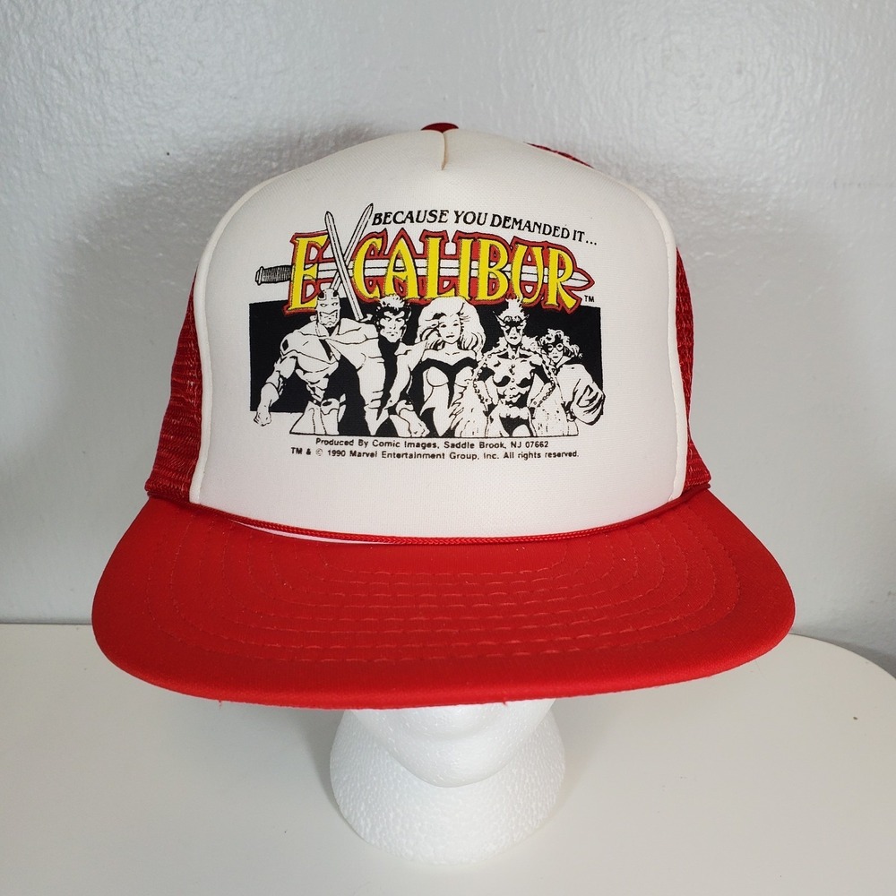 Vintage Marvel Comics Excalibur Red Speedway Snap Back Mesh Truckers Cap 1990